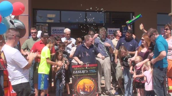 Pinal County Chamber of Commerce Ribbon Cutting with Leslie's Swimming Pools Store Manager Alex in San Tan Valley Arizona