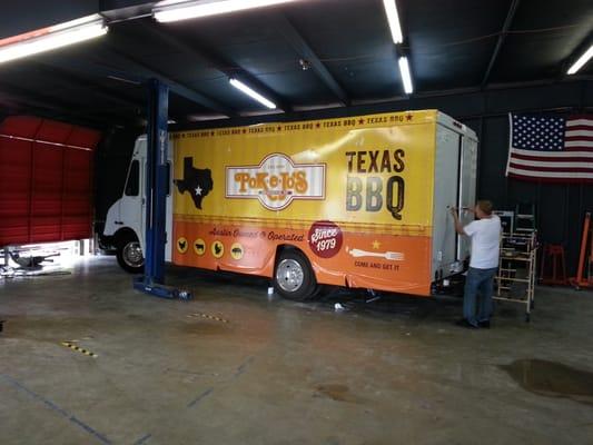 Bbq truck getting some wrap done.