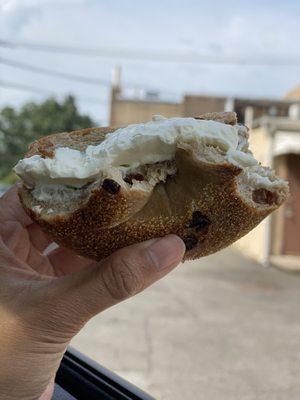 Cream cheese with a side of Cinnamon raisin bagel