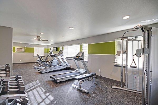 Weight machines are also available in the fitness center at Beacon at Center Apartments in Everett WA