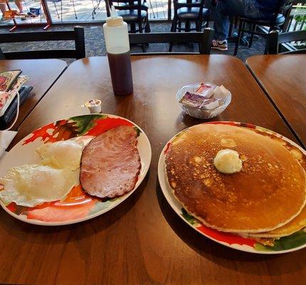 Plate sized pancakes.