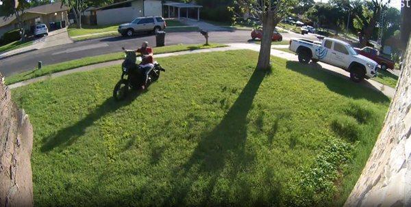 Same guy driving his motorcycle across the lawn at another time.