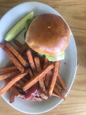 OCC burger with optional sweet potato fries