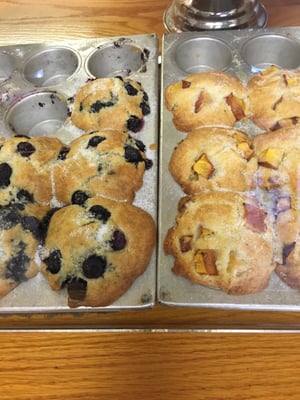 Blueberry and nectarine muffins