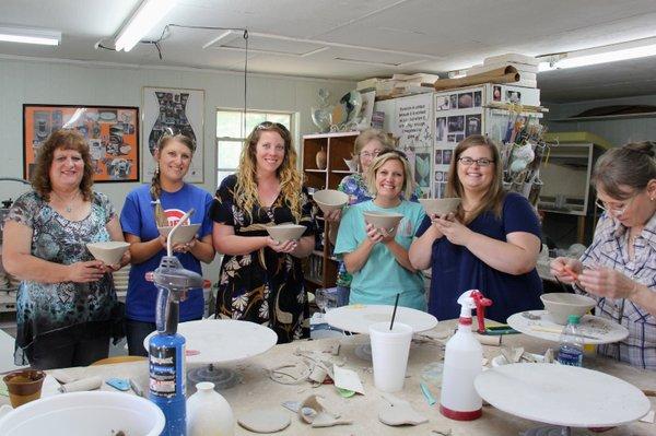 Friends and family can visit while making clay bowls in Antoinette's pottery studio.