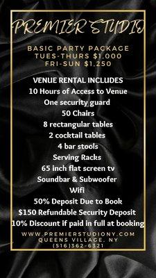 Basic Party Package $1,000 &up