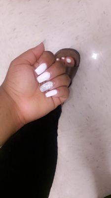 All White, Glitter On Ring Finger.