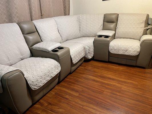 Sectional couch covers and console covers made with extra fabric cut off from original covers.