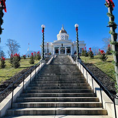 Christmas Eve at the bottom of the library steps