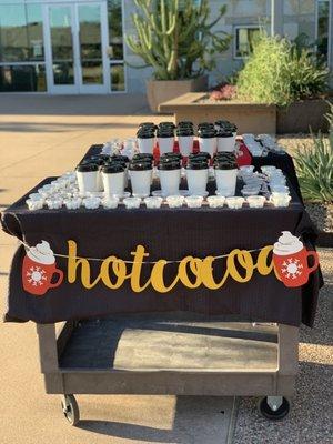 Holiday Hot Cocoa cart for Drive Time in Tempe,AZ.