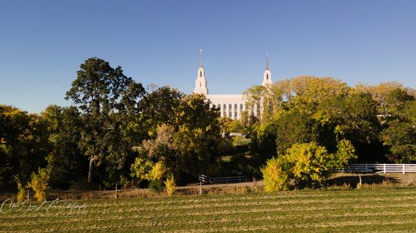 Layton Utah Temple on an autumn day by drone on October 17, 2022.