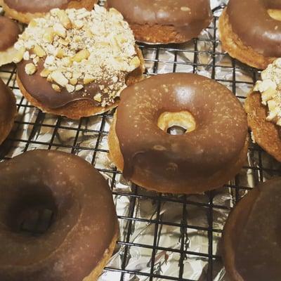 Chocolate PB Reeses Vegan GF Doughnuts from Ballston Spa, NY. Perfect breakfast or parties.