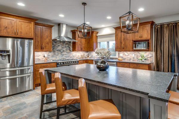 Warm up with wood and grey in the kitchen.