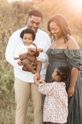 Outdoor family pictures, at sunset, in our privately leased field.