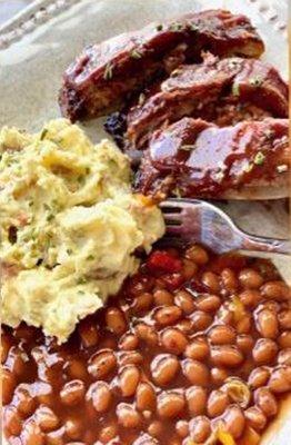 BBQ Ribs , Potato Salad and Baked Beans