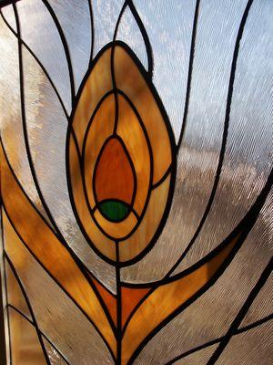 Leaded glass window close up.