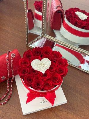 Heart and Roses Round Box $160 - 
Has 15 to 18 roses