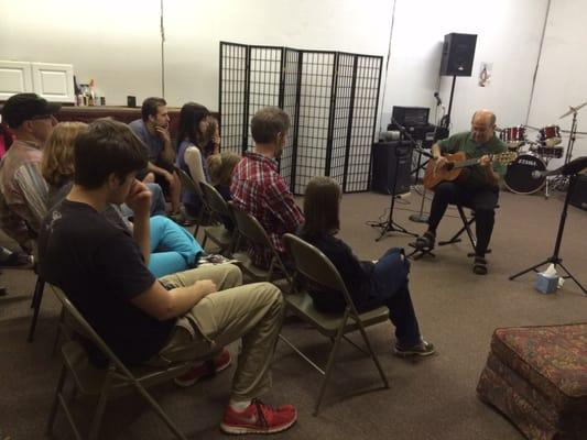 Visiting clinician Steven Eckels sharing material from his upcoming book for Mel Bay Publications, April 2014.