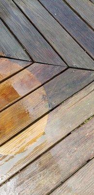 Deck pressure washing before and after