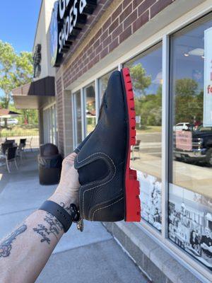 New soles for old Fluevog loafers.