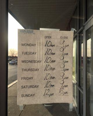 Store hours as posted February 2024