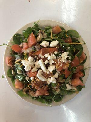 Spinach salad serve with crumbles feta cheese  or your favorite cheddar cheese