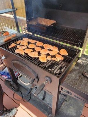 Free range chicken and farm fresh vegetables fresh off the grill.