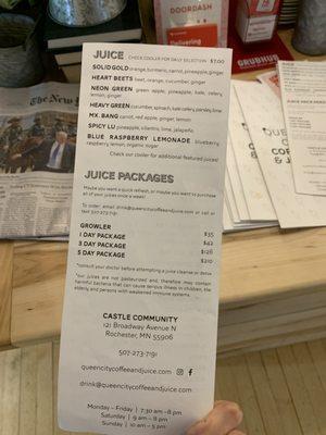 Juice menu 6/15/19