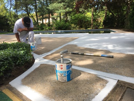 First coat on the concrete poolside