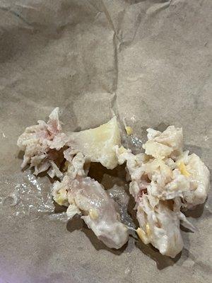 Gristle from a chicken soft taco