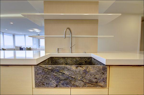 Blue granite - custom stone sink