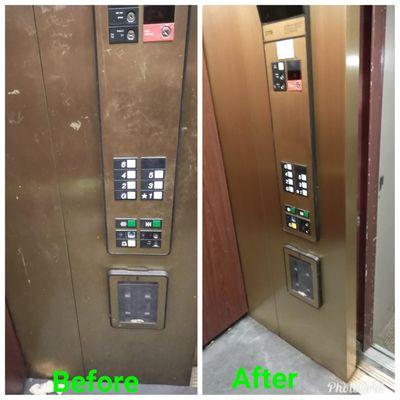 Before & After Photo of Restoration of Interior Elevator