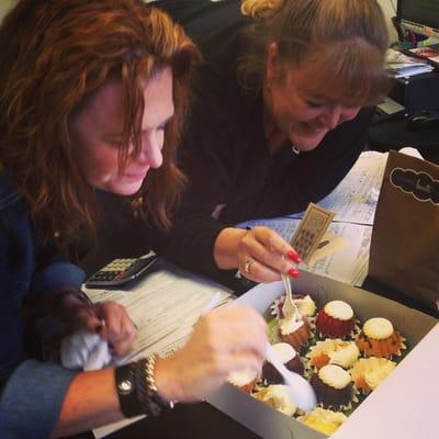 Kelly and Shannon enjoying Nothing Bundt Cakes.