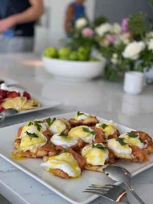 Salmon Benedict on croissants