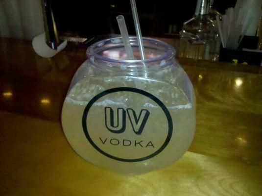 48oz UV fishbowl. 9oz of vodka, your choice of mixers