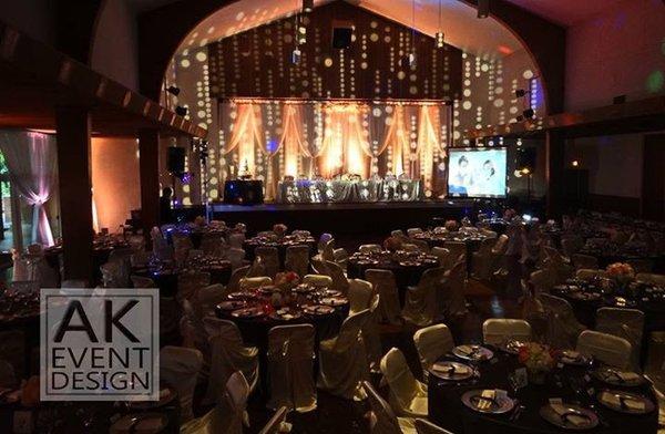 Indoor reception.  Draping and lighting courtesy of AK Event Design.