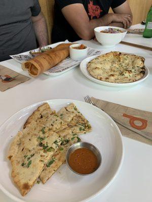 Stuff nann with chicken, giant crepe w eggs and chicken Marsala rice bowl