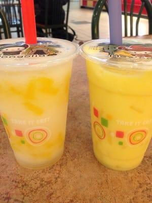 Lychee slush with mango jelly and Pineapple mango smoothie with lychee jelly.