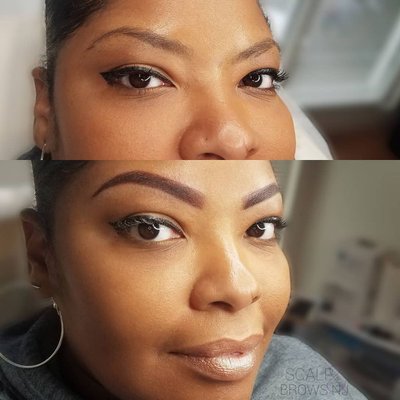 Powder Brows ! Freshly done.  The pigment lightens up about 30% leaving the perfect tint to a fuller and natural effect eyebrows