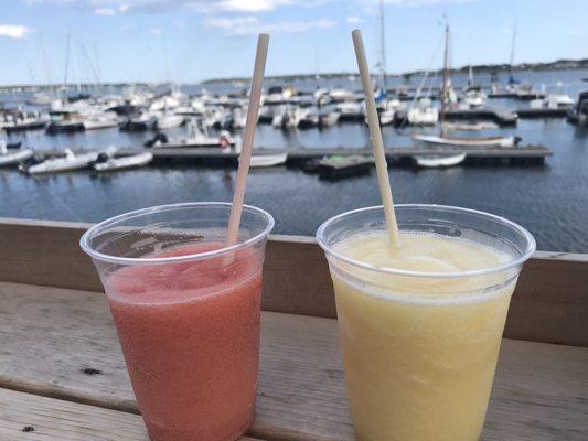 A pair of frozen cocktails on a warm summer evening