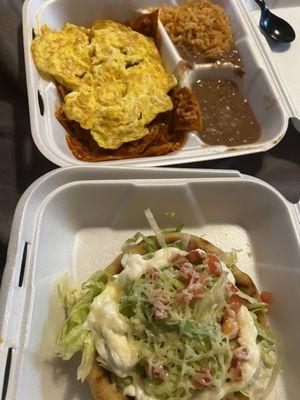 The chilaquiles had a hair in it and I didn't even eat this food , rice and beans are not home made taste anymore. The sope was ok