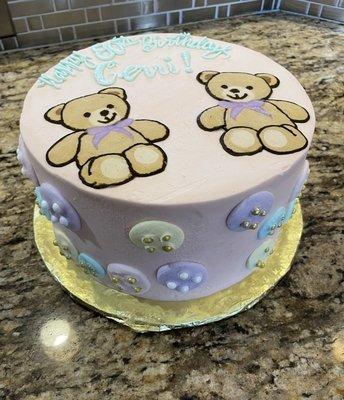 80th birthday cake - teddy bears and sewing theme