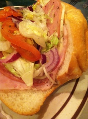 The Italian sub only has one slice of each meat and barely cover the length of the role...