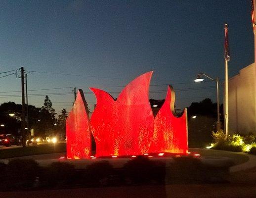 Flame of Bicentennial Park by REA & Linel 2017 at night