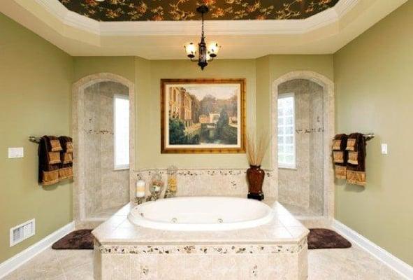 Walk through shower with centered garden tub