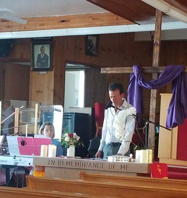 Pastor Brad blessed the bread and wine for the communion.