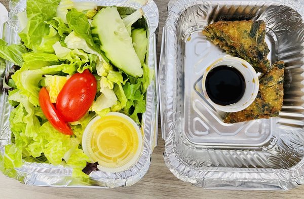 Chive Pancake and Huge Thai Salad