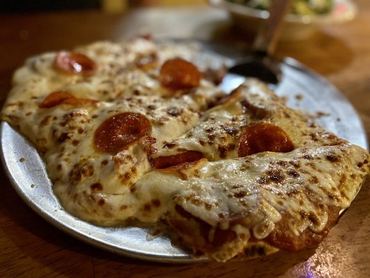 Meat lovers flat bread pizza. Not bad. Too much cheese for moi. I loved the Italian fennel sausage on it thou