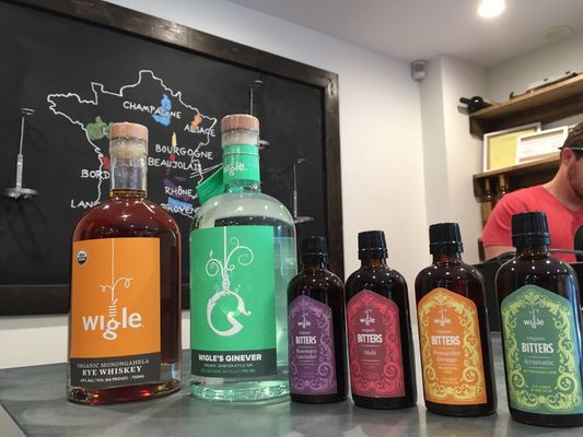 Wigle whiskey, gin and bitters