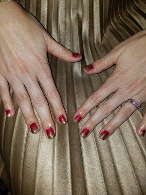 Festive ombre-glitter gel manicure for the Holidays.